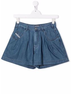 Kids TEEN gathered cotton-denim shorts