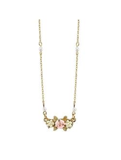 Essentials Gold Tone Simulated Pearl Pink Porcelain Rose Pendant Necklace, 16" 3