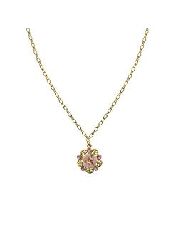 1928 Bridal Porcelain Rose Pink Crystal Necklace,16"   3 Inch Extender