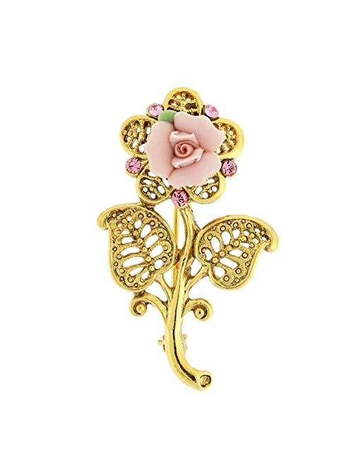 1928 Jewelry 1928 Gold Tone Crystal Floral Brooch