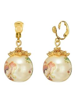 Women's 14K Gold Dipped Floral Pearl Decal Wire Drop Earrings