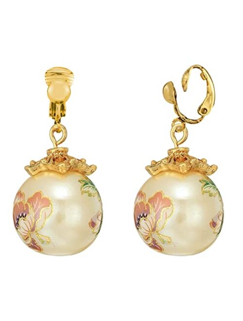 1928 Jewelry Women's 14K Gold Dipped Floral Pearl Decal Wire Drop Earrings