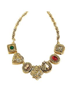 Canterbury Necklace, Bejeweled Cameo String Necklace - 18 Inch