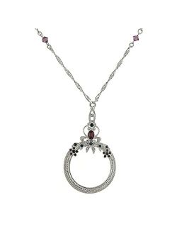 Floral Crystal Magnifying Glass Necklace 30 Inches, 2X
