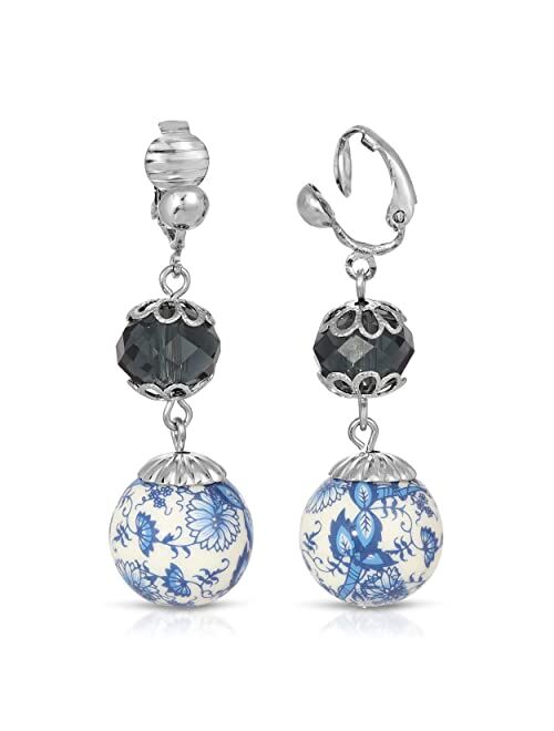 1928 Jewelry Montana Dark Blue and Blue Willow Beaded Drop & Dangle Earrings