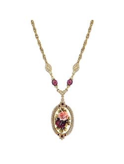 Manor House Rose Pendant Amethyst Crystal Pendant Necklace 16"   3" Extender