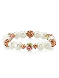 Rose Costume Pearl Purple Flower Filigree Beaded Stretch Bracelet