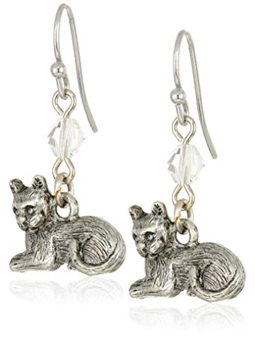 1928 Jewelry Women's Pewter Cat Wire Earrings, Silver, One Size