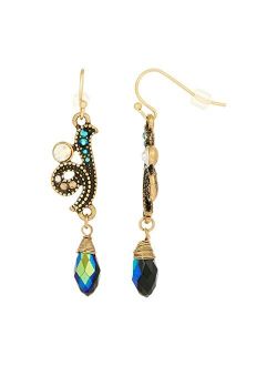 Blue Iridescent AB Glass Drop Bead Fish Hook Dangling Earrings