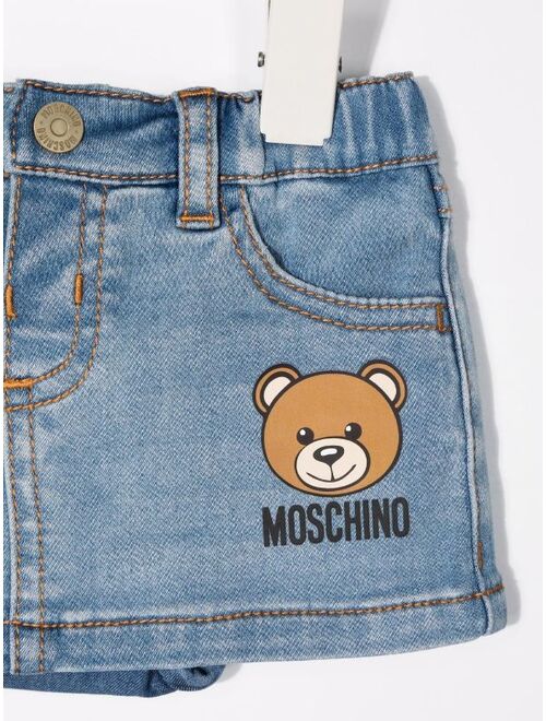 Moschino Kids logo-print denim mini skirt