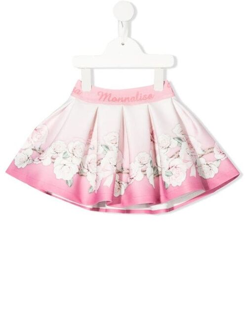 Monnalisa rose-print pleated skirt
