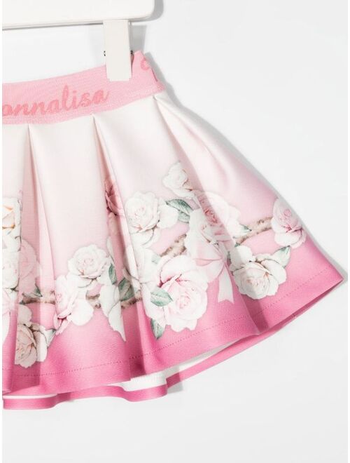 Monnalisa rose-print pleated skirt