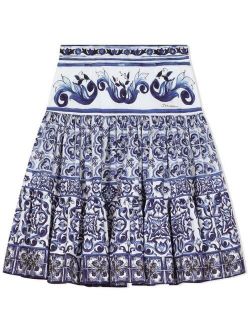 Kids Majolica-print pleated midi skirt