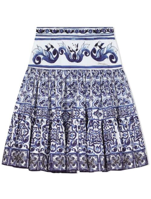 Dolce & Gabbana Kids Majolica-print pleated midi skirt