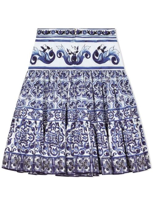 Dolce & Gabbana Kids Majolica-print pleated midi skirt