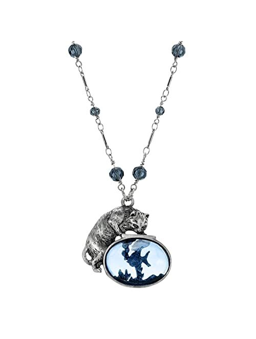 1928 Jewelry Women's Pesky Cat and Blue Fish Crystal Accent Pendant Necklace 30 Inches