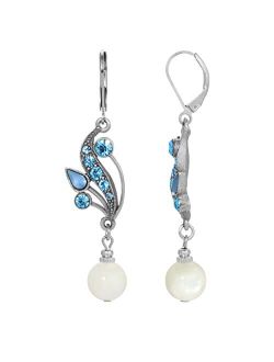 Aquamarine Blue Crystal Mother Of Pearl Drop Earrings