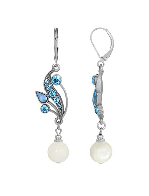 1928 Jewelry Aquamarine Blue Crystal Mother Of Pearl Drop Earrings