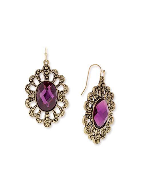 1928 Jewelry Purple Filigree Oval Drop Earrings