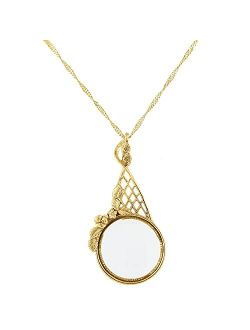 Floral Filigree Round Magnifying Glass Necklace 28 Inch Long - Magnification Power: 3.5X
