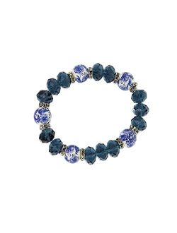 Montana Dark Blue and Blue Willow Beaded Stretch Bracelet