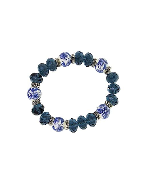 1928 Jewelry Montana Dark Blue and Blue Willow Beaded Stretch Bracelet