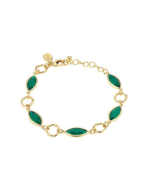 1928 Jewelry 14K Gold Dipped Green Crystal Color Link Bracelet