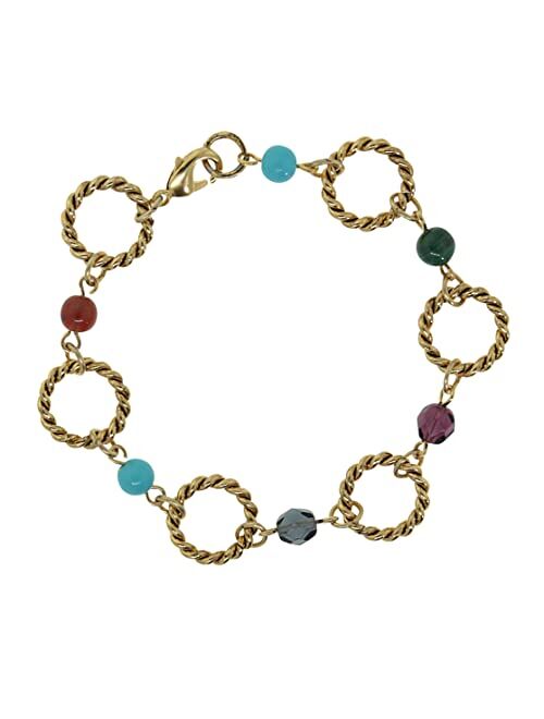 1928 Jewelry 14K Gold Dipped Round Link Multi Color Bracelet