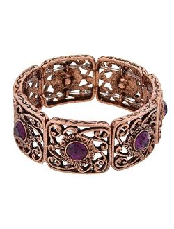 2028 Jewelry Intricate Wavy Filigree Round Crystal Stretch Bracelet