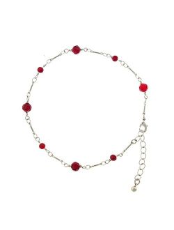 Red Beaded Chain Anklet 9 Inch Adjustable