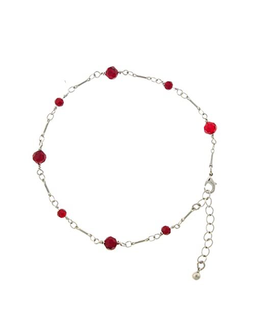 1928 Jewelry Red Beaded Chain Anklet 9 Inch Adjustable