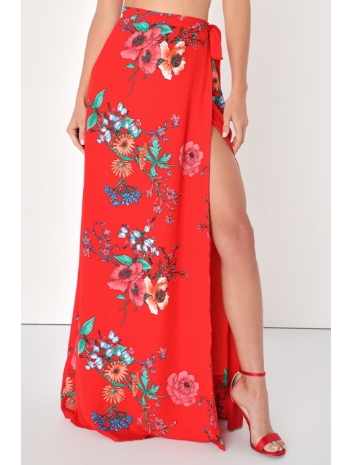 Lulus Bloom With a View Red Floral Print Two-Piece Maxi Dress