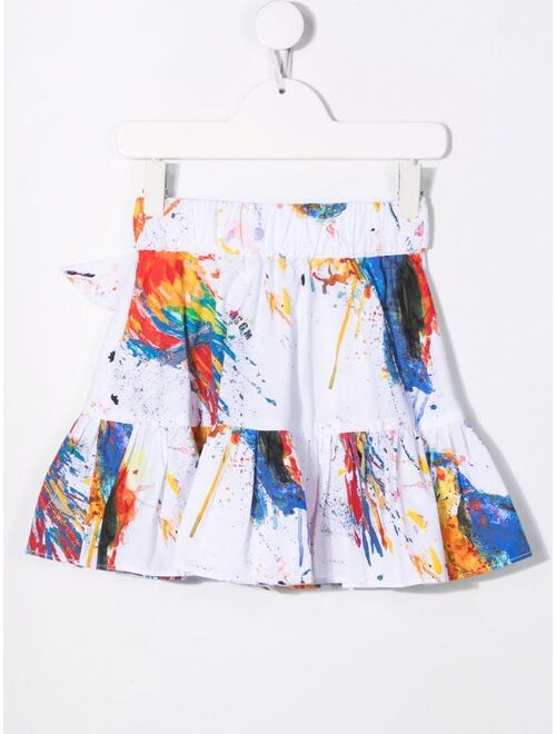 MSGM Kids ruffled paint-splatter skirt