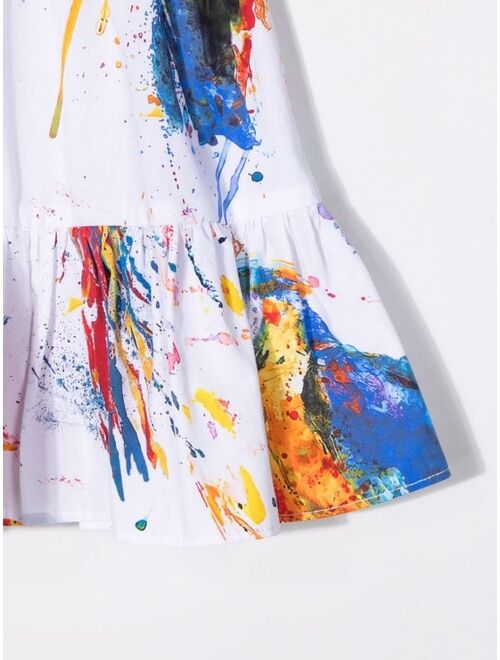 MSGM Kids ruffled paint-splatter skirt