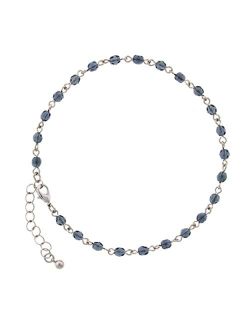 Blue Beaded Chain Anklet 9 Inch Adjustable