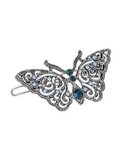 Women's Blue Butterfly Crystal Filigree Tige Boule Hair Barrette