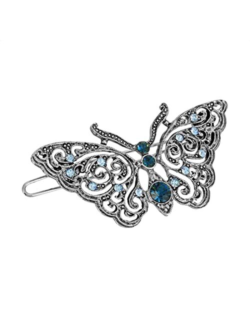 1928 Jewelry Women's Blue Butterfly Crystal Filigree Tige Boule Hair Barrette
