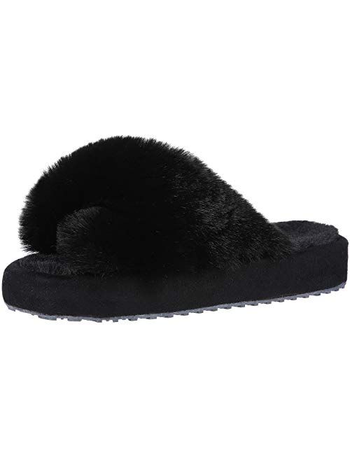 Comwarm Girl's Soft Plush Lightweight House Slippers Non Slip Cross Band Slip on Open Toe Cozy Indoor Outdoor Slippers