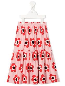 Kids floral-print tiered midi skirt