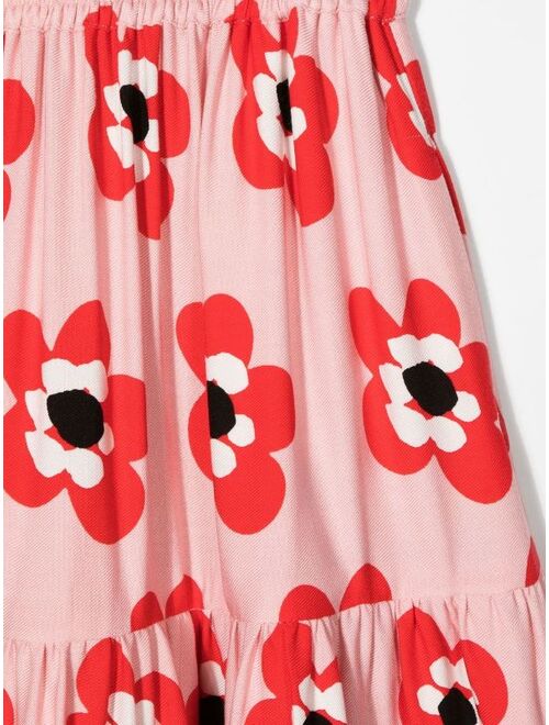 Stella McCartney Kids floral-print tiered midi skirt