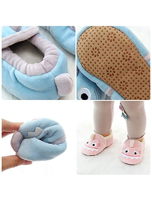 SDBING Infant Baby Boys Girls Slippers Soft Sole Toddler Slip On Newborn Crib Shoes Cute Cartoon Shark First Walkers Shoes 6-24 Months