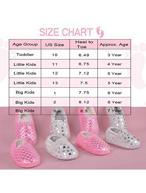 MIXIN Girls Slippers Mermaid Princess No-Slip Memory Foam Slippers Soft Rubber Sole House Shoes for Bedroom Indoor Outdoor (Toddler/Little/Big Kid)