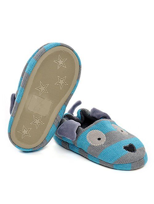 ESTAMICO Toddler Boys Girls Cozy Plush Slippers Cute Cartoon Embroidered Animals Kids Warm House Shoes