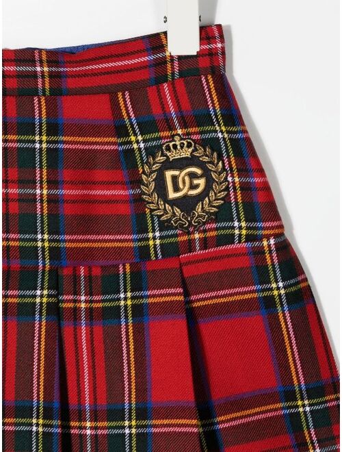 Dolce & Gabbana Kids tartan-print embroidered-logo skirt