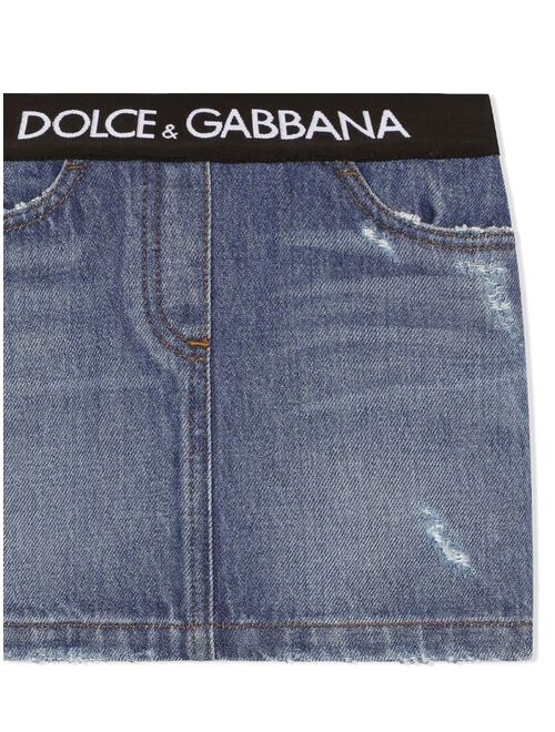 Dolce & Gabbana Kids logo-waistband denim skirt