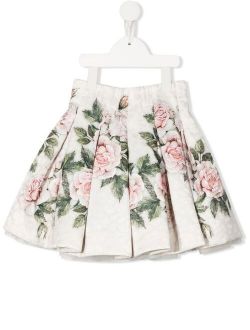 rose-print box-pleat skirt
