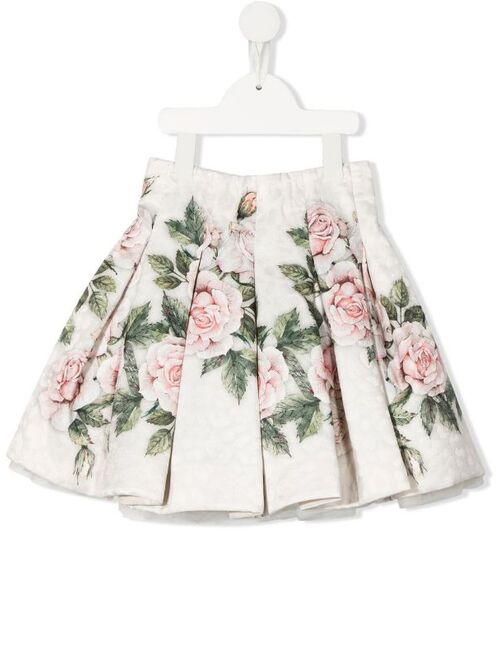 Monnalisa rose-print box-pleat skirt