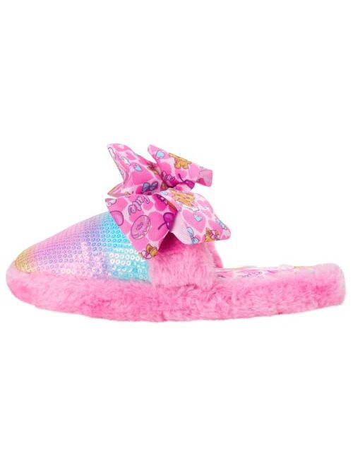 JoJo Siwa Girls' Slippers - Plush Fuzzy Slippers with Signature Bow (Toddler/Little Girl)