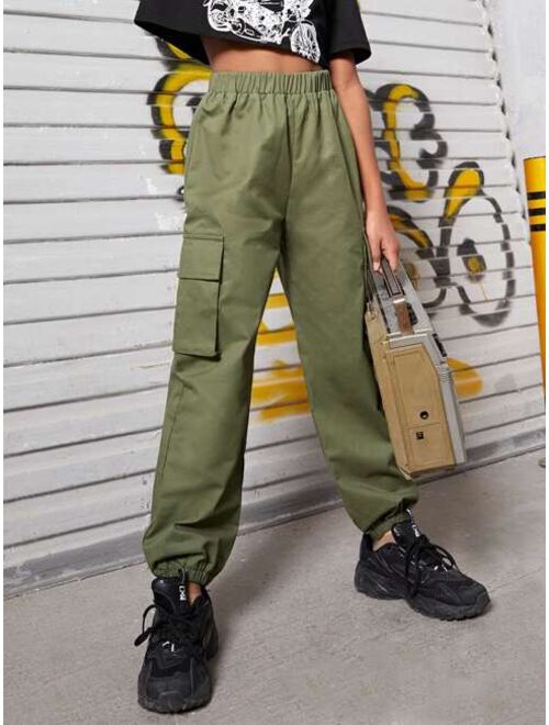 Buy SHEIN Girls Flap Pocket Side Cargo Pants online | Topofstyle
