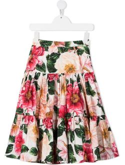 Kids floral print tiered skirt